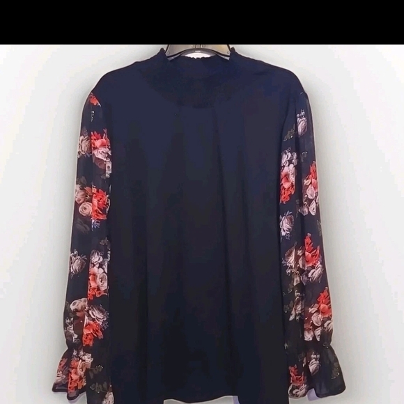 BloomChic Black Blouse with Floral Sleeves - Picture 3 of 5